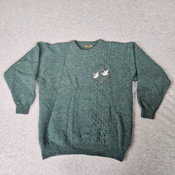Country Trader Sweater Green Cable Knit Wool Blend Bird Fisherman Great Britain - Picture 1 of 11